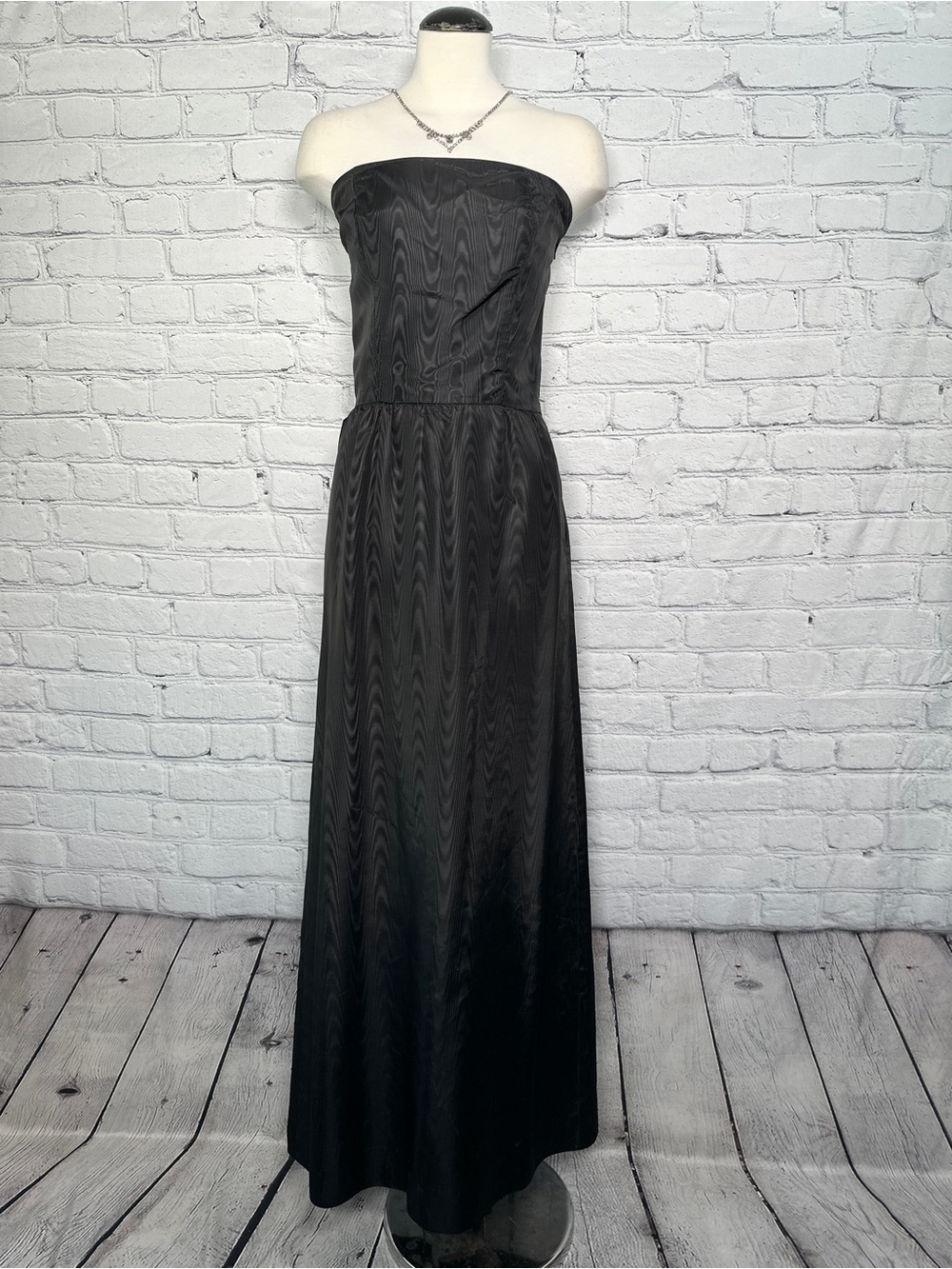 Vintage 80s Black Moire Taffeta Prom Dress Ruffle Back Huge Bow XS/S